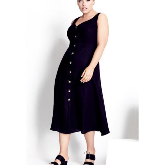 New! City Chic Refinity Dress 100% Linen‎ Button Up in off white, size L - Picture 4 of 16